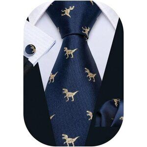 Mens Animal Tie Set Cufflinks Pocket Square Fun Print Festival Necktie Gift